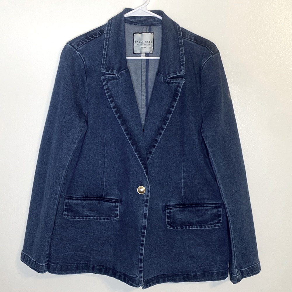Bagatelle Collection Size Large Dark Wash Denim One Button Blazer Like New